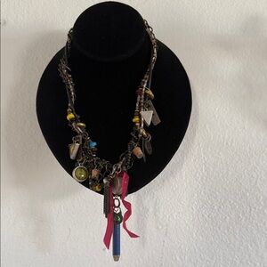Vintage Bohemian Assemblages Multicolor Beaded Necklace with Charms